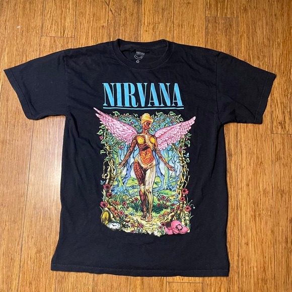 Nirvana In Utero Album Cover T Shirt Women Medium Black Y2K Kurt Cobain Band Tee - Picture 1 of 6